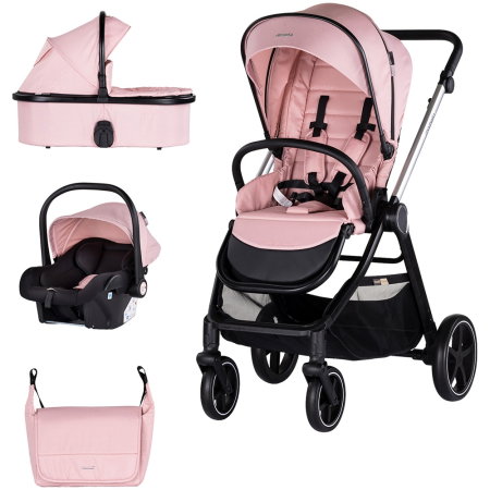 Carucioare 3 in 1 - Carucior Chipolino Marbella 3 in 1, de la nastere pana la 22 kg, include scoica auto i-size, cadru usor, pliere compacta, sezut reversibil, gentuta inclusa, Pink marshmallow