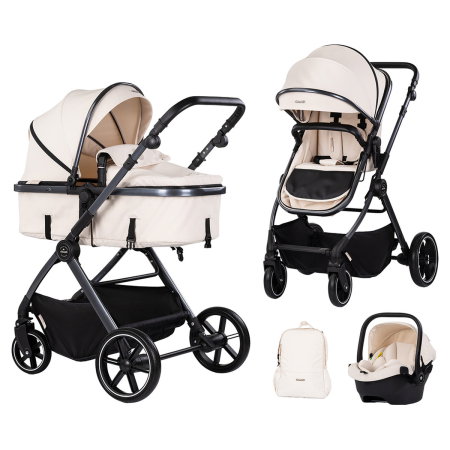 Carucioare 3 in 1 - Carucior Chipolino Pearl 3 in 1, Cu scoica auto, Sezut reversibil, Husa de picioare, Gentuta parinti, Pana la 22 kg, Cashmere