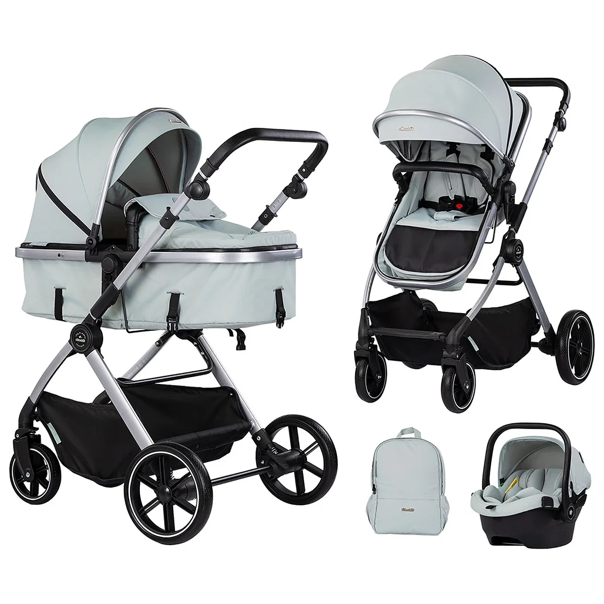 Carucioare 3 in 1 - Carucior Chipolino Pearl 3 in 1, Cu scoica auto, Sezut reversibil, Husa de picioare, Gentuta parinti, Pana la 22 kg, Matcha