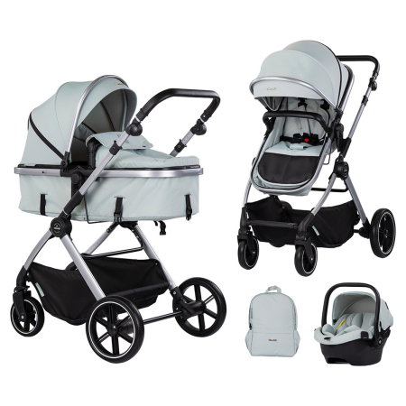 Carucioare 3 in 1 - Carucior Chipolino Pearl 3 in 1, Cu scoica auto, Sezut reversibil, Husa de picioare, Gentuta parinti, Pana la 22 kg, Matcha