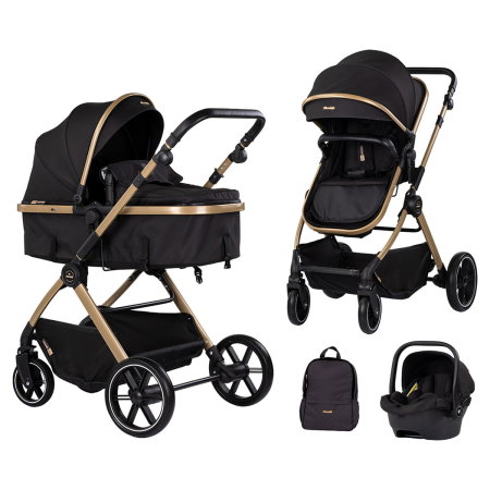 Carucioare 3 in 1 - Carucior Chipolino Pearl 3 in 1, Cu scoica auto, Sezut reversibil, Husa de picioare, Gentuta parinti, Pana la 22 kg, Noir