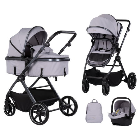 Carucioare 3 in 1 - Carucior Chipolino Pearl 3 in 1, Cu scoica auto, Sezut reversibil, Husa de picioare, Gentuta parinti, Pana la 22 kg, Platinum