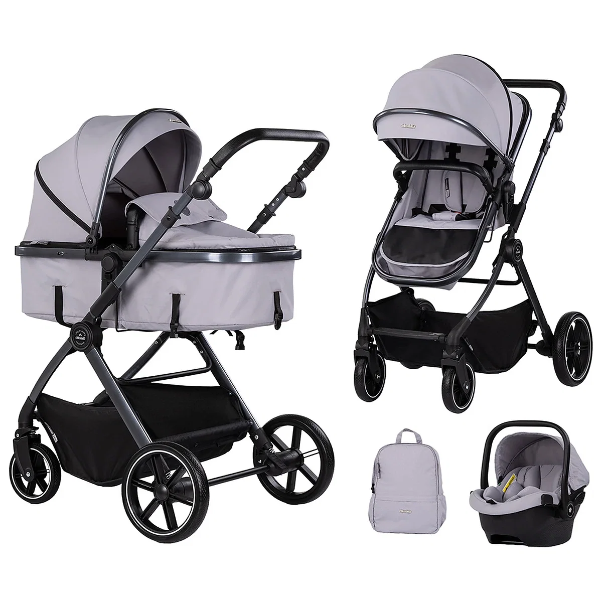 La plimbare - Carucior Chipolino Pearl 3 in 1, Cu scoica auto, Sezut reversibil, Husa de picioare, Gentuta parinti, Pana la 22 kg, Platinum