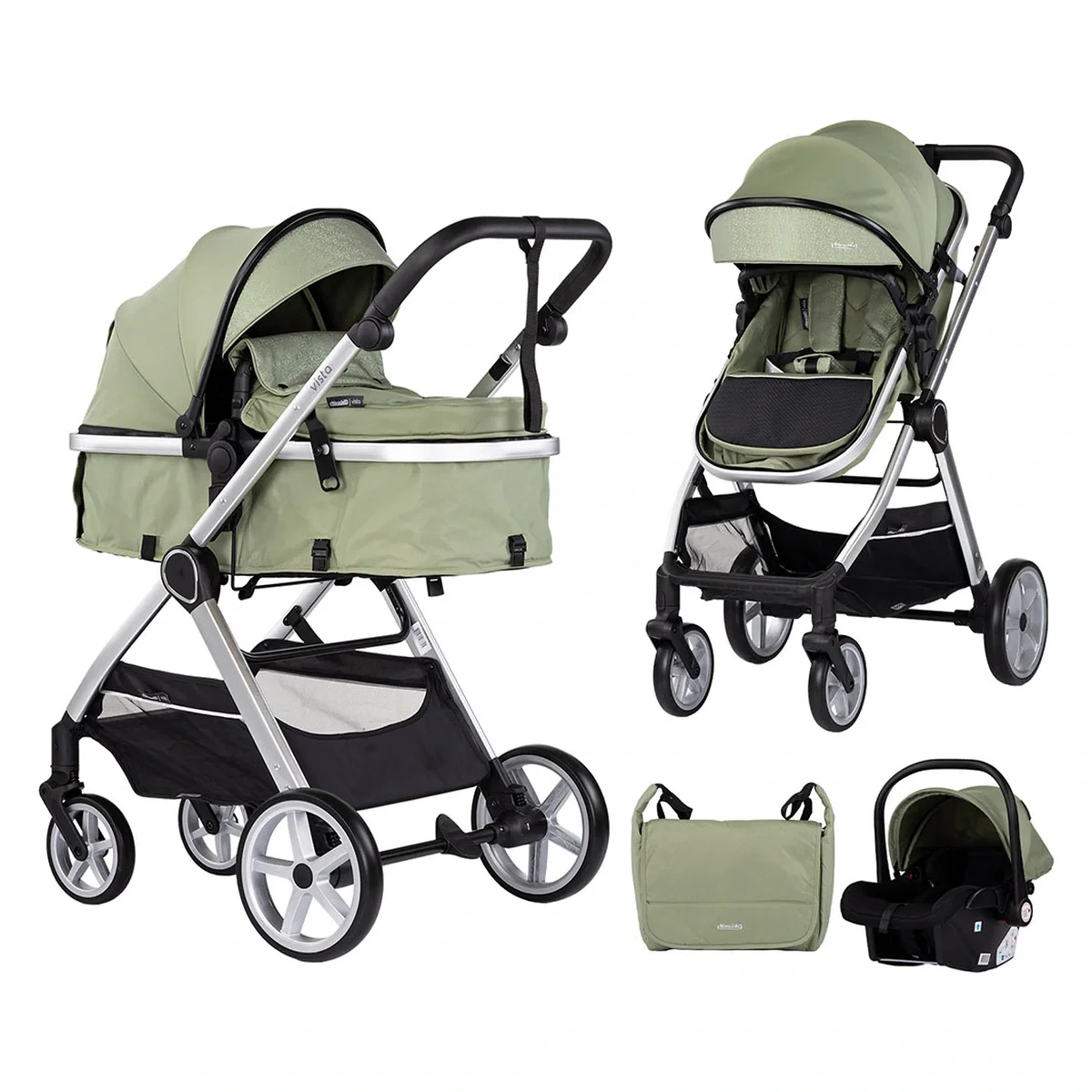 Carucioare 3 in 1 - Carucior Chipolino Vista 3 in 1 basil 0 luni