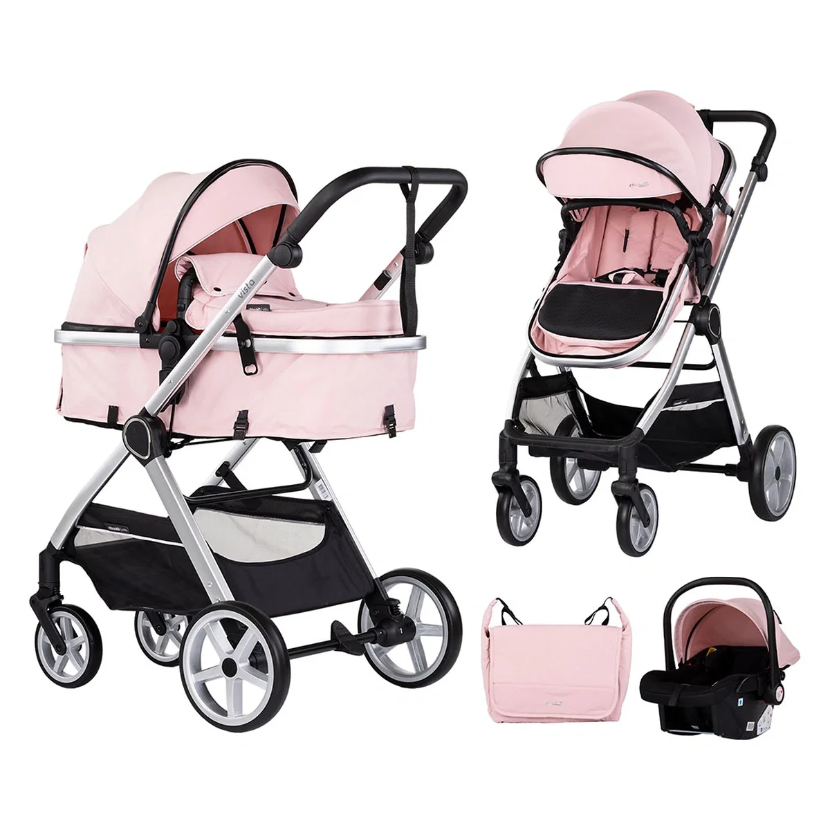 Carucioare 3 in 1 - Carucior Chipolino Vista 3 in 1 pink marshmallow 0 luni