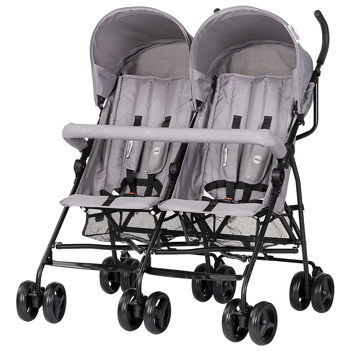 Carucioare sport - Carucior gemeni Chipolino Double Point, Pliere tip umbrela, Pana la 15 kg pe sezut, Spatare reglabile independente, 6 luni+, Cloud