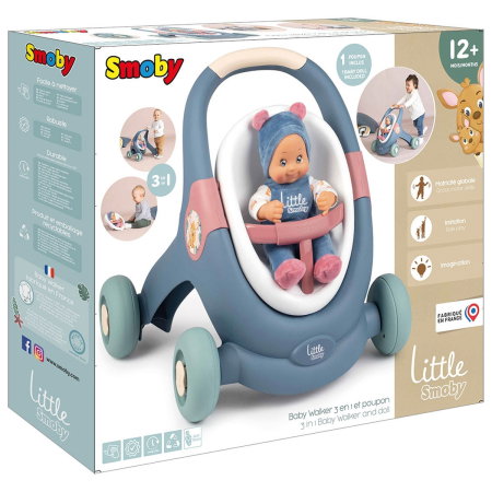 Carucior pentru papusi Smoby Baby Walker 3 in 1 cu papusa 1 an + [12]