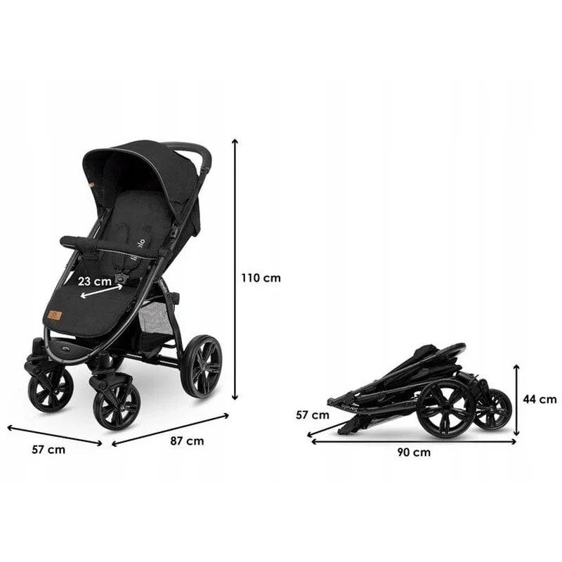 Carucior sport Annet Plus, De la nastere, Cu accesorii si capotina XXL reglabila, 0 - 22 Kg, Negru Lionelo [2]