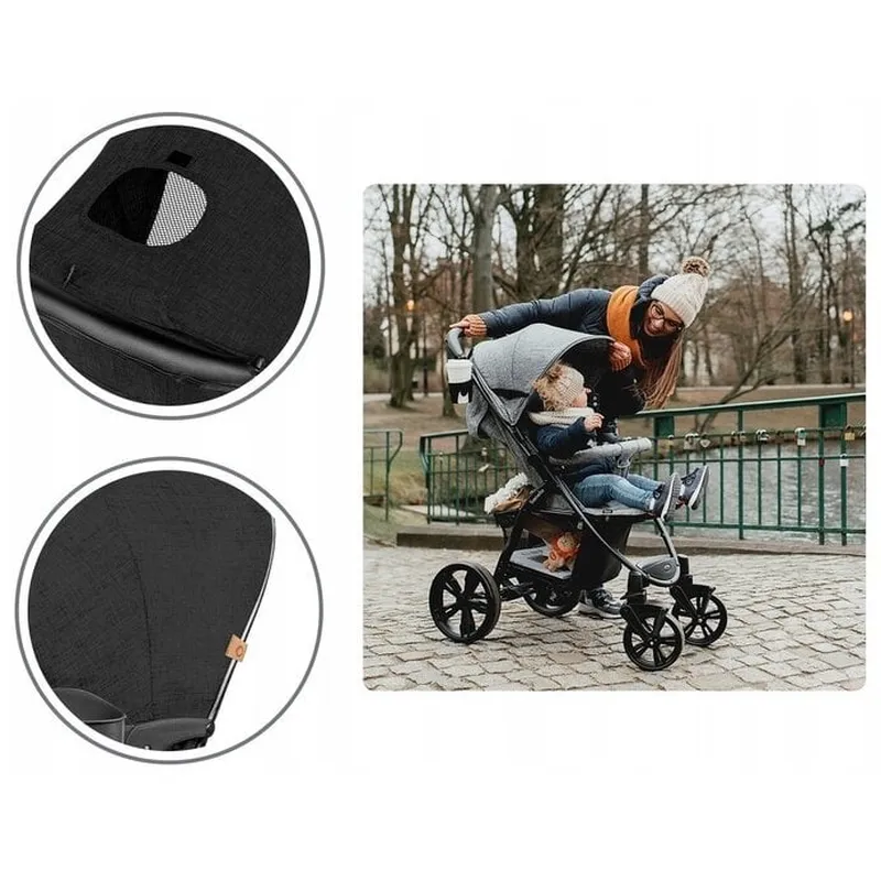 Carucior sport Annet Plus, De la nastere, Cu accesorii si capotina XXL reglabila, 0 - 22 Kg, Negru Lionelo [24]