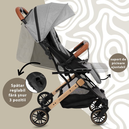 Carucior Sport AppeKids Travel, Ultracompact, tip troller, pana la 15 kg, pliere automata, cadru usor - 6.7 kg, Gri [4]