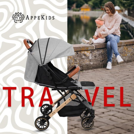 Carucior Sport AppeKids Travel, Ultracompact, tip troller, pana la 15 kg, pliere automata, cadru usor - 6.7 kg, Gri [5]