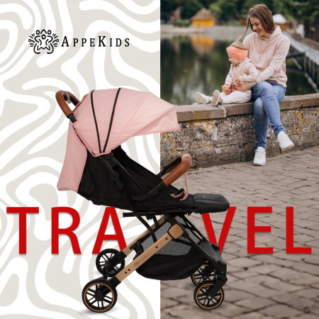 Carucior Sport AppeKids Travel, Ultracompact, tip troller, pana la 15 kg, pliere automata, cadru usor - 6.7 kg, Roz [5]