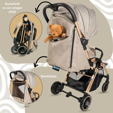 Carucior Sport AppeKids - Upp - Ultracompact, Pliere automata, De la nastere la 22 kg, Bej [3]