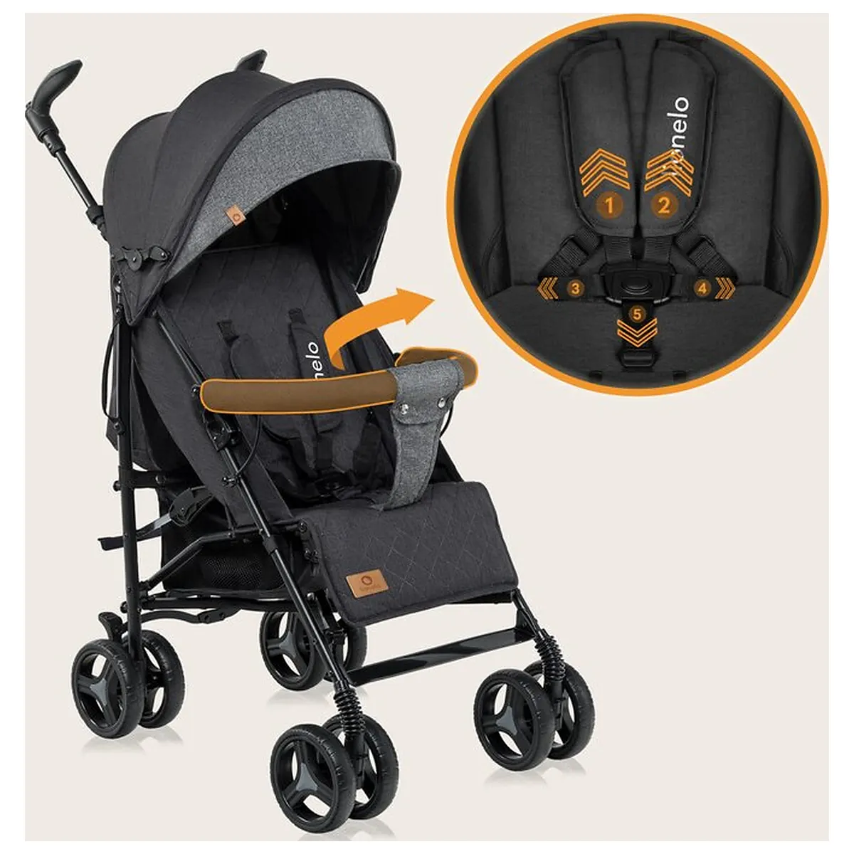 Carucior sport compact, Lionelo, Irma, Pliere tip umbrela, 6- 36 luni, Pana la 15 kg, Gri/Negru [8]