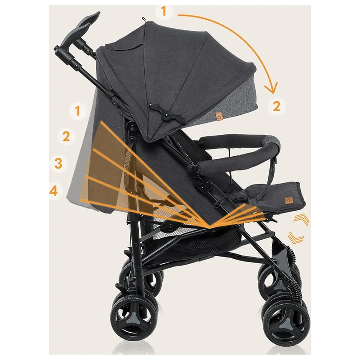 Carucior sport compact, Lionelo, Irma, Pliere tip umbrela, 6- 36 luni, Pana la 15 kg, Gri/Negru [7]