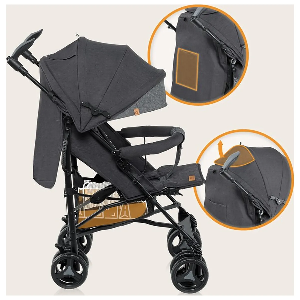 Carucior sport compact, Lionelo, Irma, Pliere tip umbrela, 6- 36 luni, Pana la 15 kg, Gri/Negru [10]