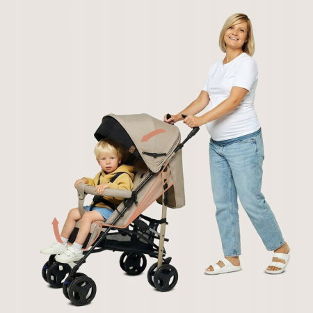 Carucior sport compact, Lionelo, Irma, Spatar ajustabil in 4 pozitii, Suport picioare reglabil, Manere rotative, Pliere tip umbrela, 6- 36 luni, Pana la 15 kg, Bej [18]
