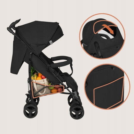 Carucior sport compact, Lionelo, Irma, Spatar ajustabil in 4 pozitii, Suport picioare reglabil, Manere rotative, Pliere tip umbrela, 6- 36 luni, Pana la 15 kg, Negru Onyx [14]