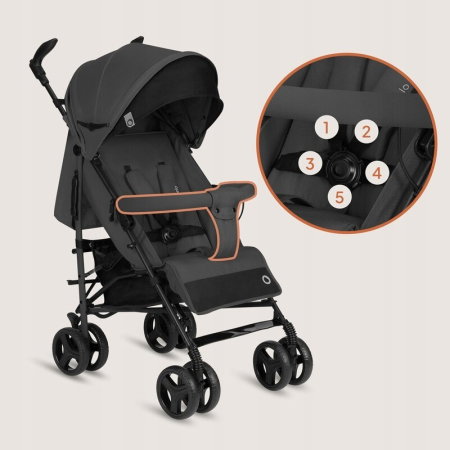 Carucior sport compact, Lionelo, Irma, Spatar ajustabil in 4 pozitii, Suport picioare reglabil, Manere rotative, Pliere tip umbrela, 6- 36 luni, Pana la 15 kg, Gri inchis [16]