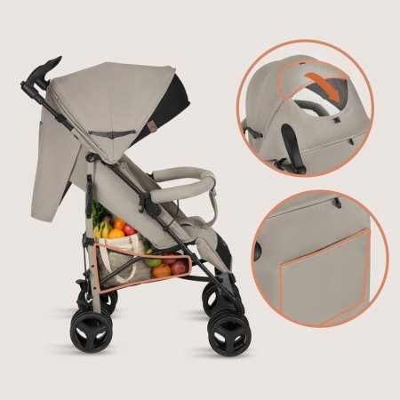 Carucior sport compact, Lionelo, Irma, Spatar ajustabil in 4 pozitii, Suport picioare reglabil, Manere rotative, Pliere tip umbrela, 6- 36 luni, Pana la 15 kg, Bej [15]