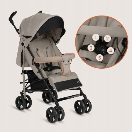 Carucior sport compact, Lionelo, Irma, Spatar ajustabil in 4 pozitii, Suport picioare reglabil, Manere rotative, Pliere tip umbrela, 6- 36 luni, Pana la 15 kg, Bej [17]