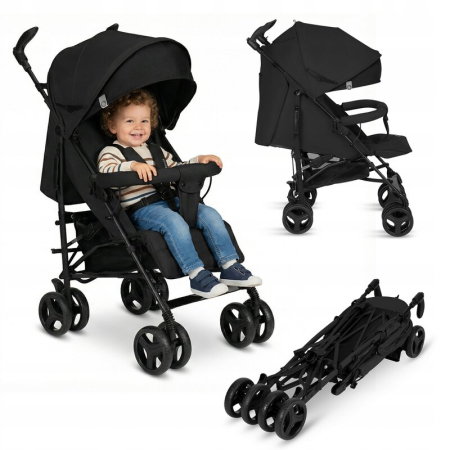 Carucior sport compact, Lionelo, Irma, Spatar ajustabil in 4 pozitii, Suport picioare reglabil, Manere rotative, Pliere tip umbrela, 6- 36 luni, Pana la 15 kg, Negru Onyx [2]