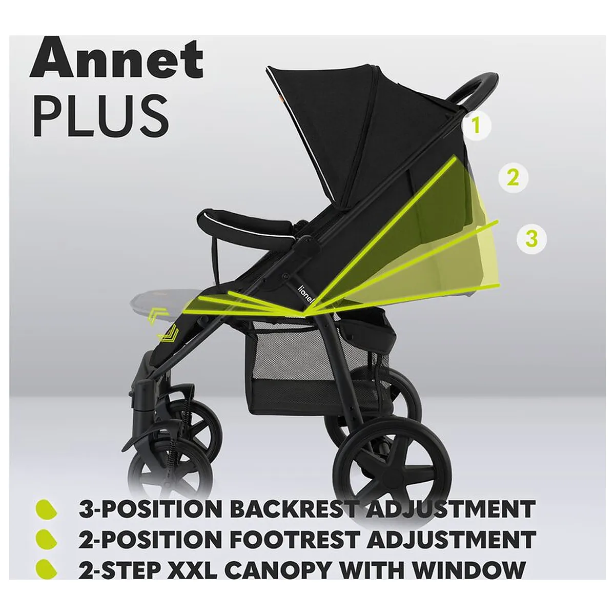 Carucior sport, Lionelo, Annet Plus, De la nastere, Cu accesorii si capotina XXL reglabila, 0 - 22 Kg, Conform cu [30]