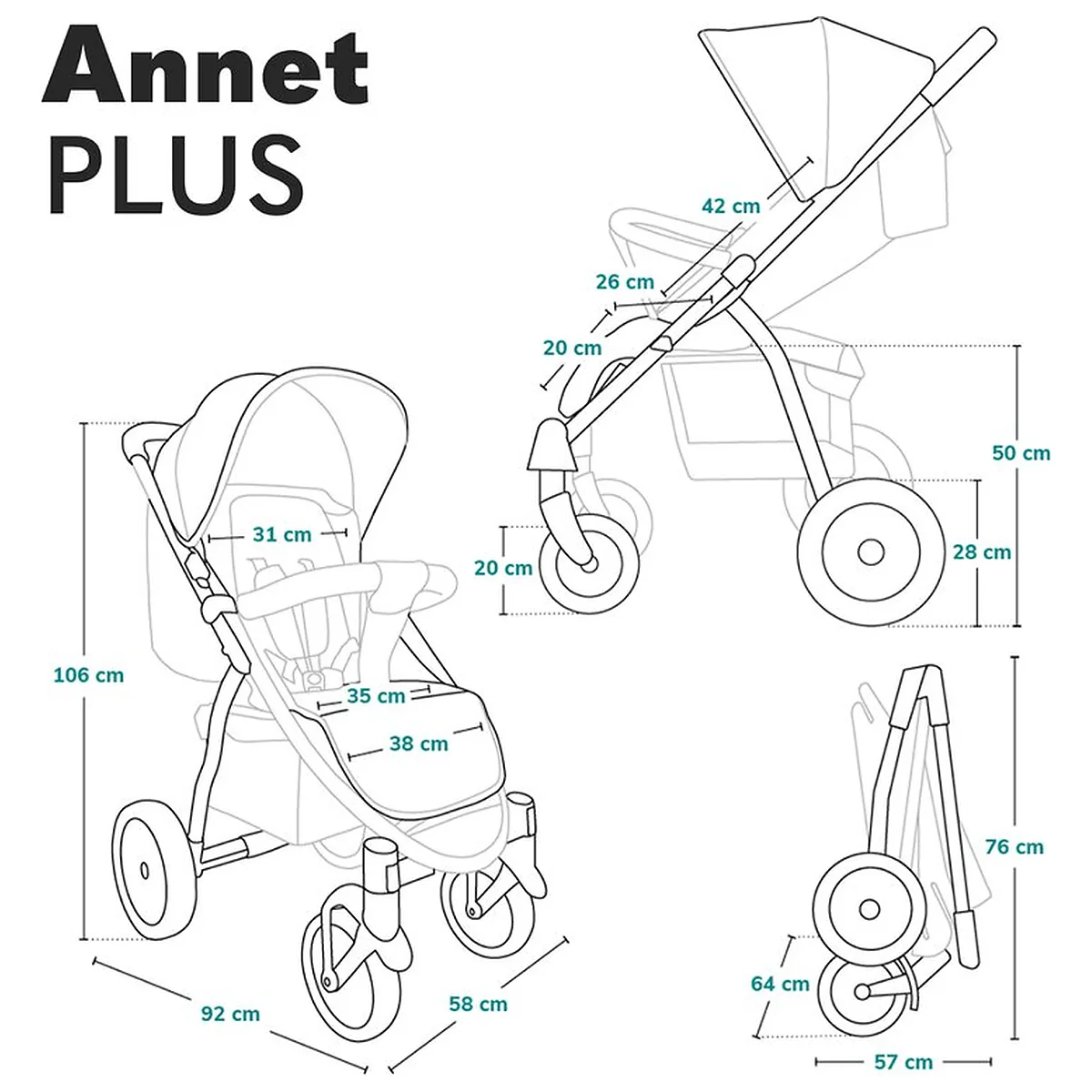 Carucior sport, Lionelo, Annet Plus, De la nastere, Cu accesorii si capotina XXL reglabila, 0 - 22 Kg, Conform cu [28]