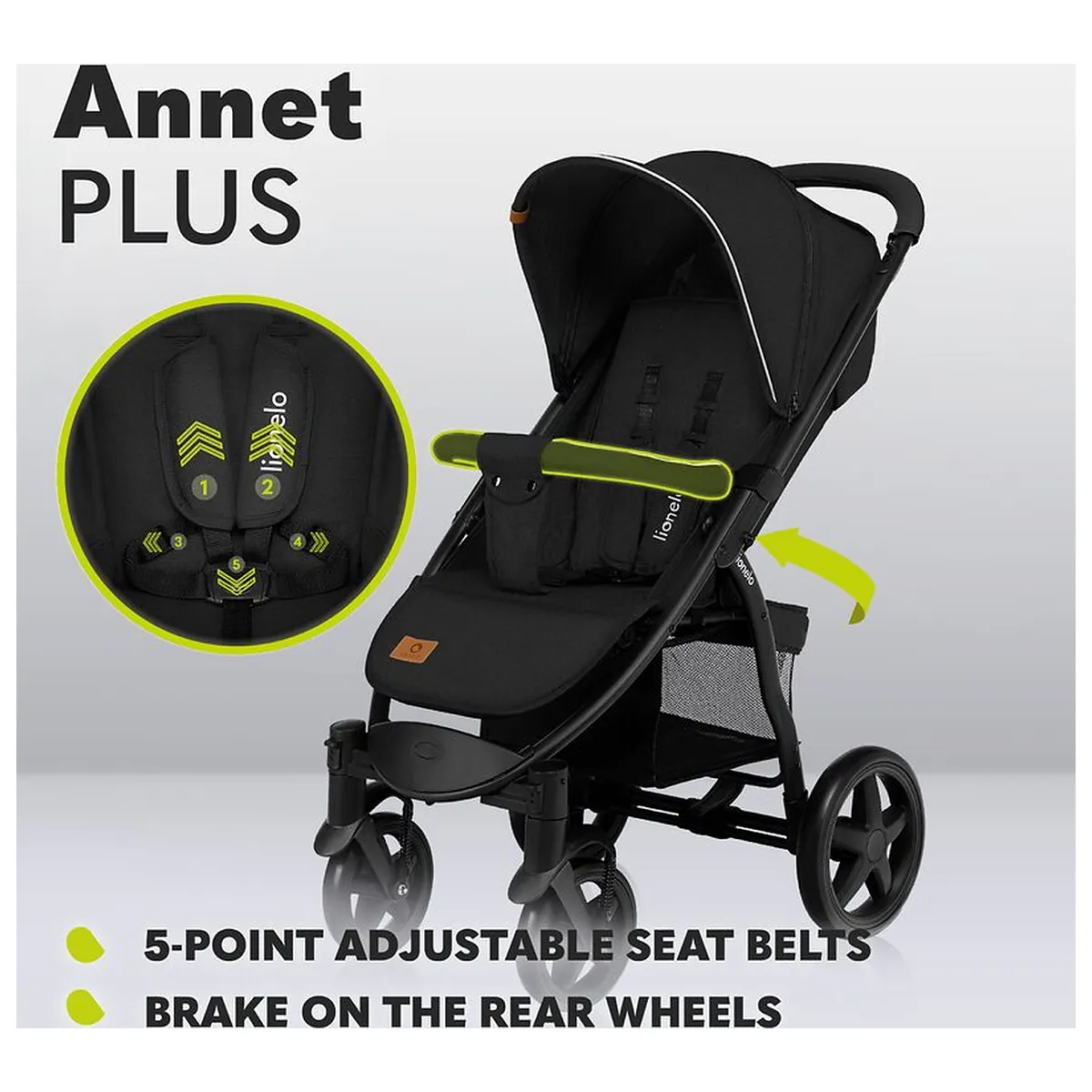 Carucior sport, Lionelo, Annet Plus, De la nastere, Cu accesorii si capotina XXL reglabila, 0 - 22 Kg, Conform cu [31]