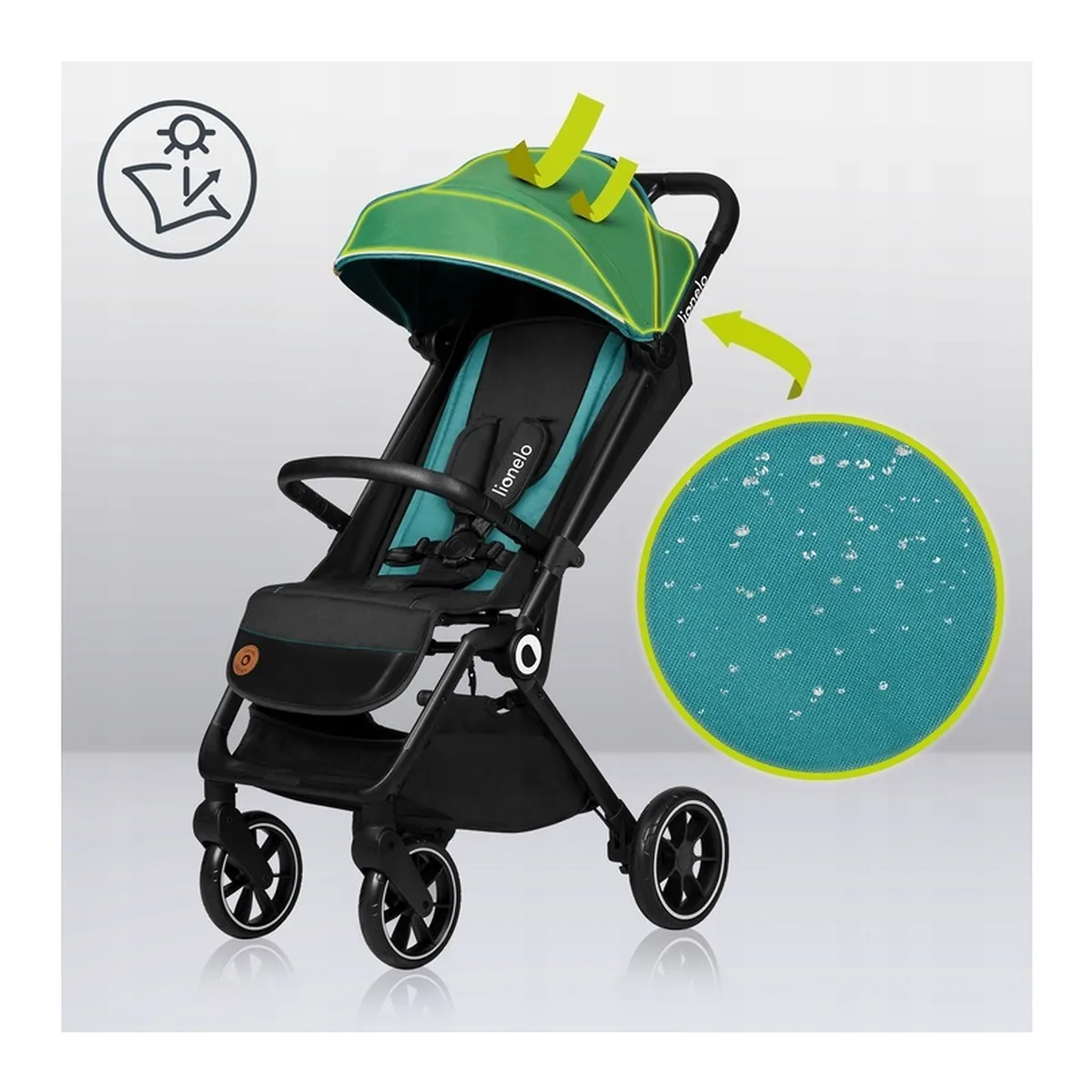 Carucior sport, Lionelo, Cloe, Cu accesorii, Pliere compacta pentru avion, cu o singura mana, 6 luni+, Verde Smarald [6]