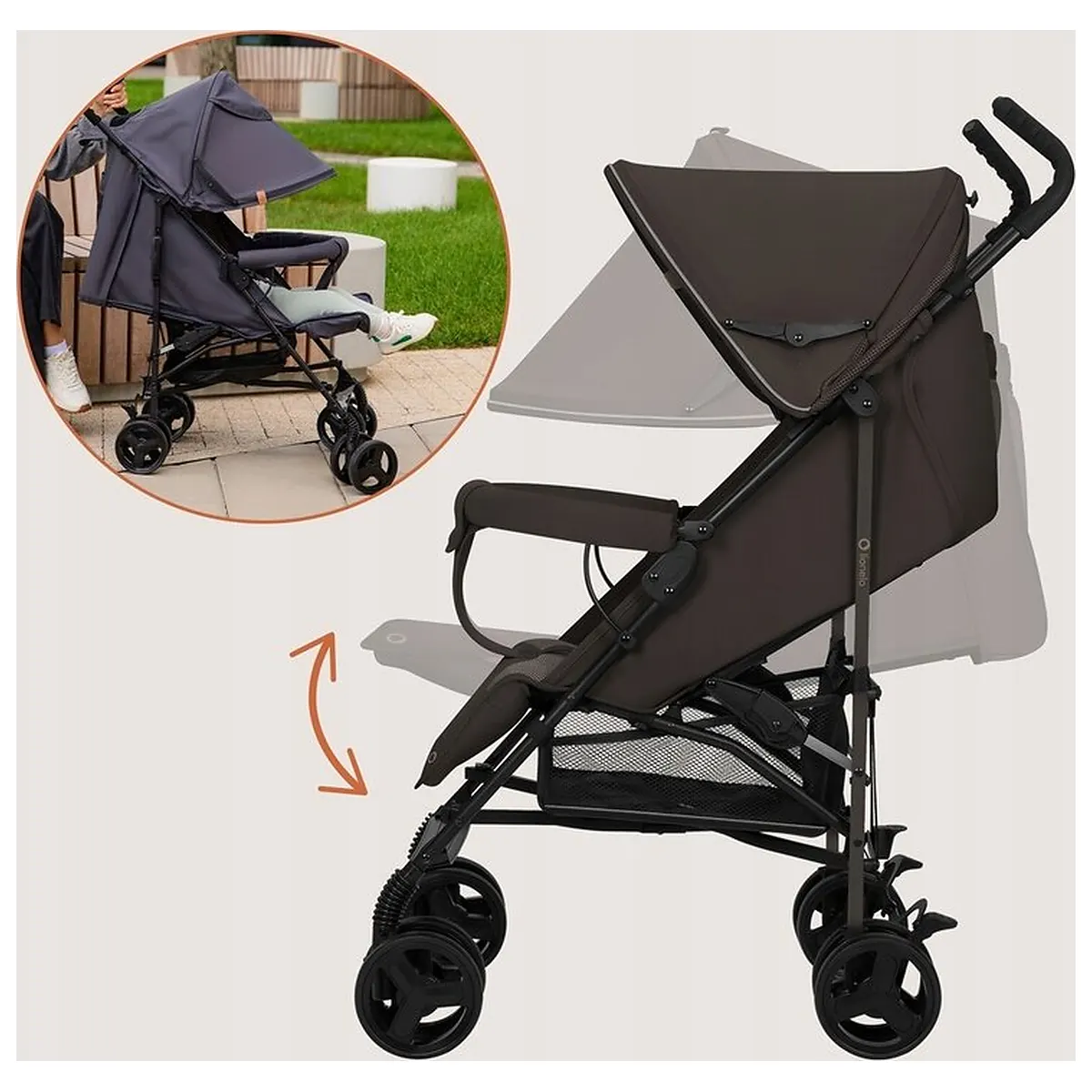 Carucior sport, Lionelo, Elia, Cu plasa de tantari, Suport de picioare reglabil, Spatar ajustabil in 4 pozitii, Capotina XXL, Pliere tip umbrela, Capacitate 15 kg, 6 luni+, Maro [14]