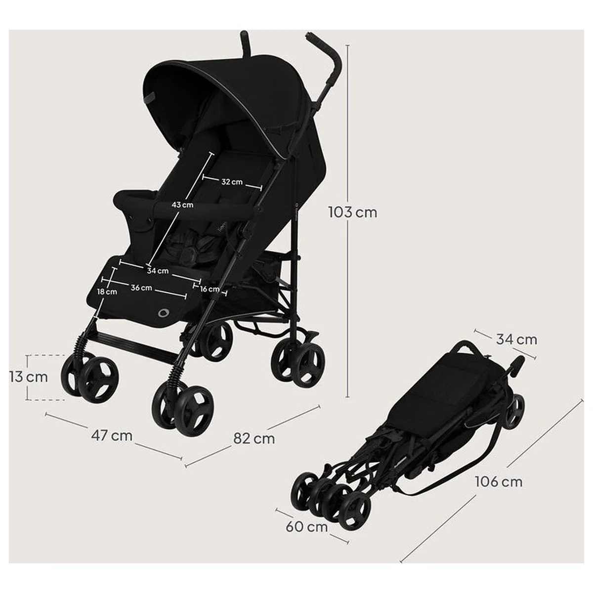 Carucior sport, Lionelo, Elia, Cu plasa de tantari, Suport de picioare reglabil, Spatar ajustabil in 4 pozitii, Capotina XXL, Pliere tip umbrela, Capacitate 15 kg, 6 luni+, Negru [14]