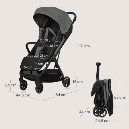Carucior sport, Lionelo, Julie Air, Greutate redusa - 7.5 kg, Sustine 22 kg, 6 luni+, Capotina impermeabila, Protectie [19]