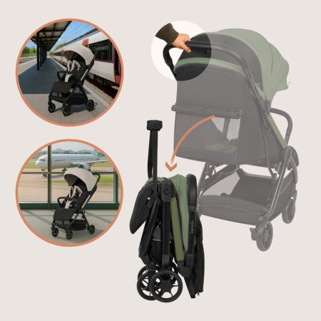 Carucior sport, Lionelo, Julie Air, Greutate redusa - 7.5 kg, Sustine 22 kg, 6 luni+, Capotina impermeabila, Protectie SPF 50+, Include suport sticla, Pliere compacta pentru calatorii, Verde Sage [6]