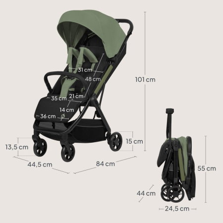 Carucior sport, Lionelo, Julie Air, Greutate redusa - 7.5 kg, Sustine 22 kg, 6 luni+, Capotina impermeabila, Protectie SPF 50+, Include suport sticla, Pliere compacta pentru calatorii, Verde Sage [18]