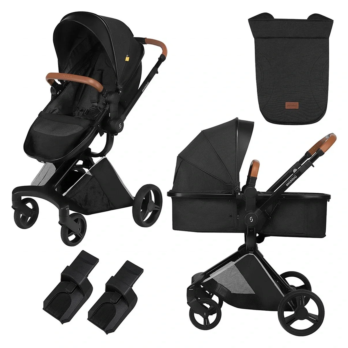 La plimbare - Carucior transformabil 2 in 1 Skiddou Nasjo Onyx, Negru