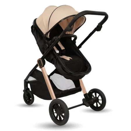 Carucior transformabil 2 in 1, Appekids Elite, de la naștere până la 22 kg, sezut reversibil, cadru usor, compatibil scoici auto, include gentuta, husa picioare, husa ploaie, plasa anti-insecte, Sand [2]