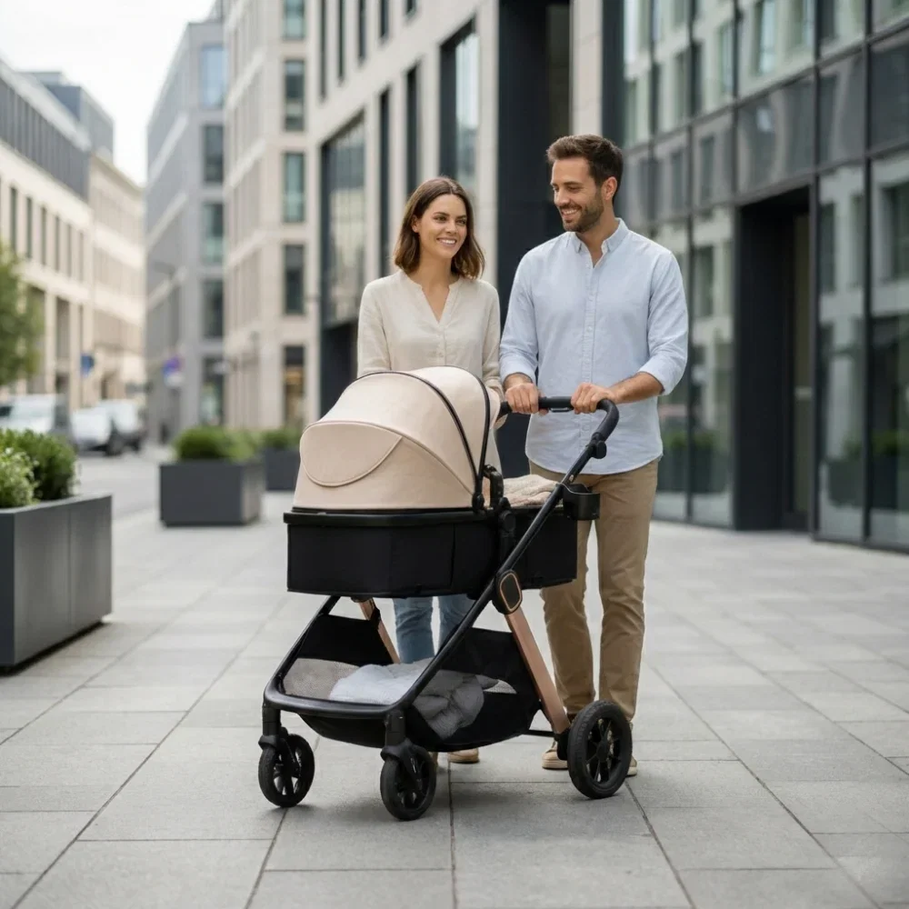 Carucior transformabil 2 in 1, Appekids Elite, de la naștere până la 22 kg, sezut reversibil, cadru usor, compatibil scoici auto, include gentuta, husa picioare, husa ploaie, plasa anti-insecte, Sand [10]