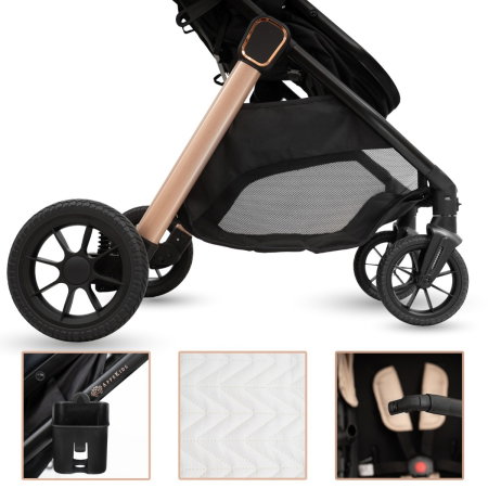 Carucior transformabil 2 in 1, Appekids Elite, de la naștere până la 22 kg, sezut reversibil, cadru usor, compatibil scoici auto, include gentuta, husa picioare, husa ploaie, plasa anti-insecte, Sand [4]