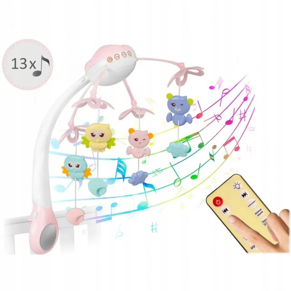 Carusel muzical pentru patut cu proiector, sunete si jucarii Ricokids - Roz [1]