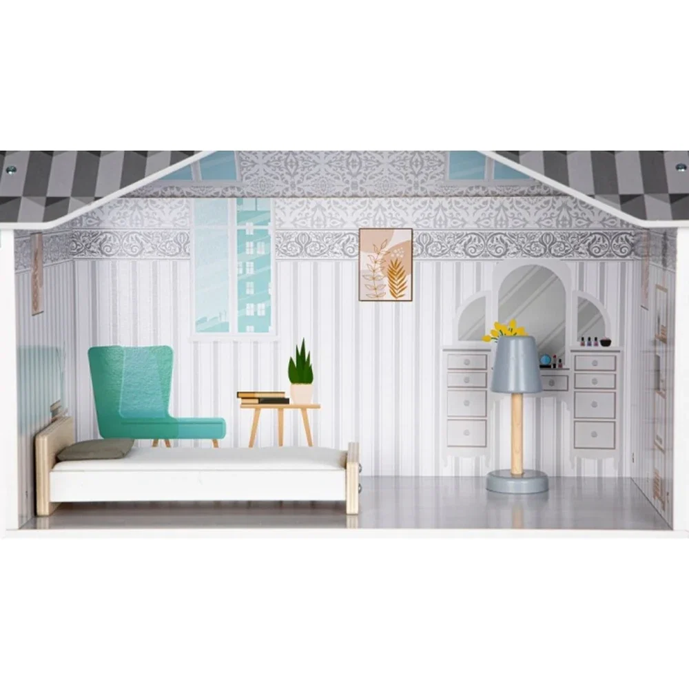 Casuta de papusi inalta din lemn cu mobilier, casuta lui Grace, Ecotoys [5]