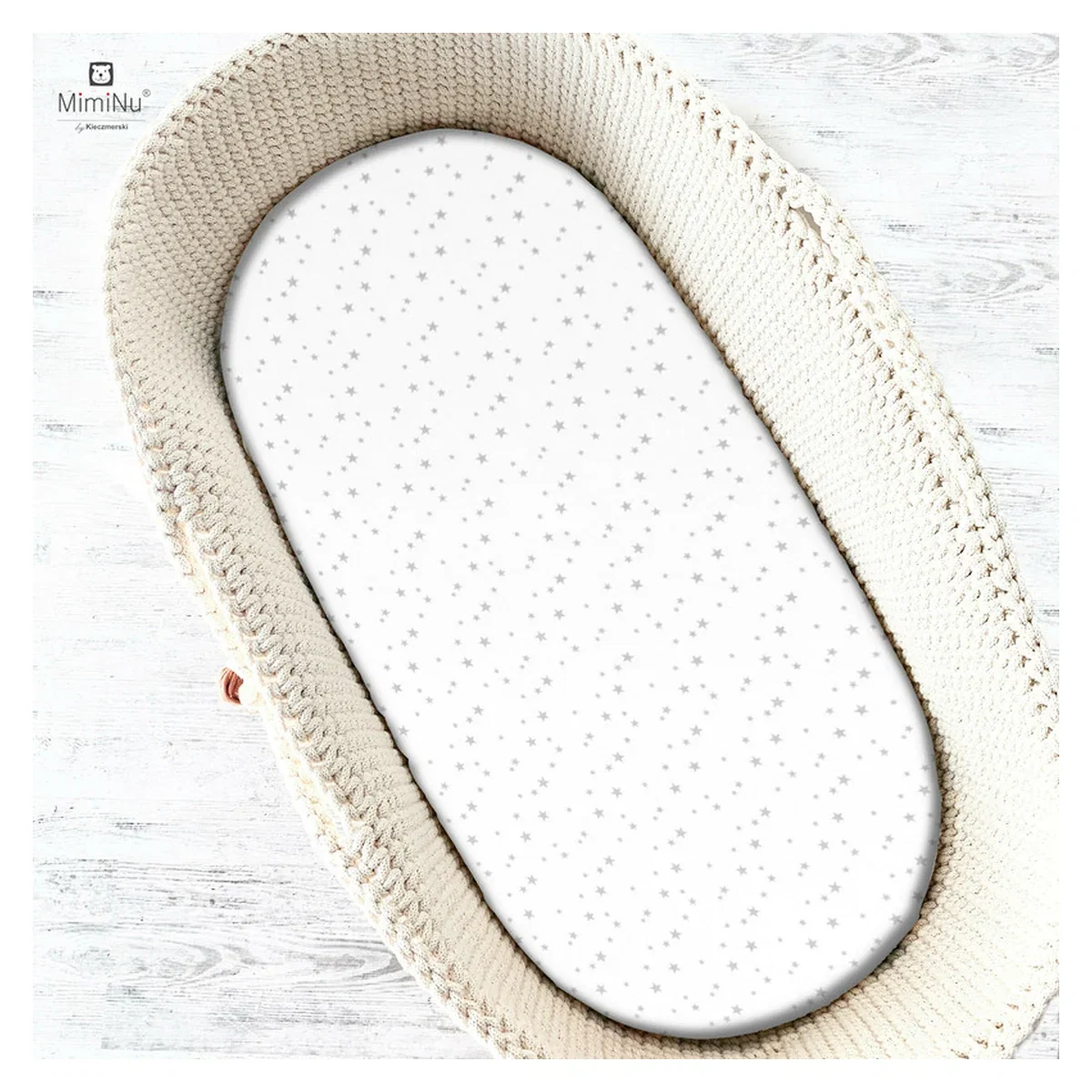 Camera copilului - Cearceaf cu elastic, MimiNu, Pentru landou/carucior/cosulet, 80x35 cm, bumbac, Mini Gray Stars