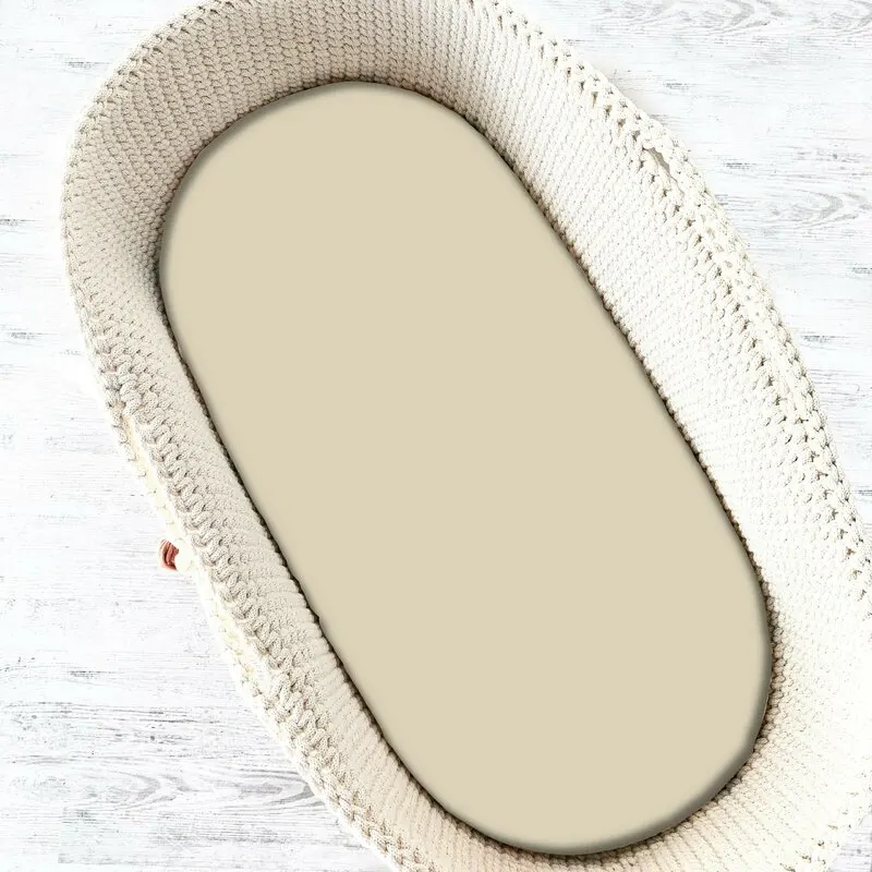 Somnul celor mici - Cearceaf cu elastic, MimiNu, Pentru landou, carucior si cosulet, 80x35 cm, Din Jerseu, Nugat