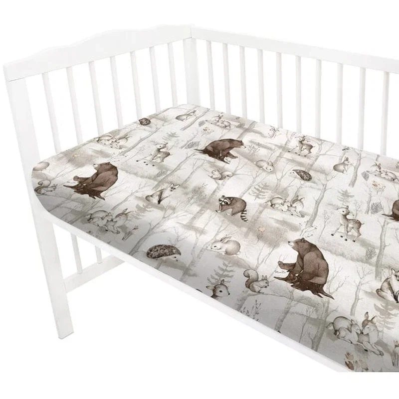Cearceaf cu elastic, MimiNu, Pentru patut 120X60 cm, bumbac, Woodland [2]