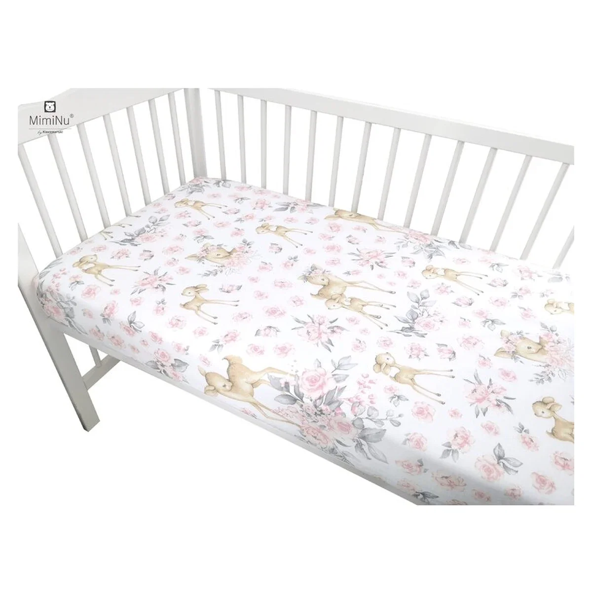 Cearceaf cu elastic, MimiNu, Pentru patut leagan/patut co-sleeper, 90x40 cm, bumbac, Sweet Deer Pink [2]