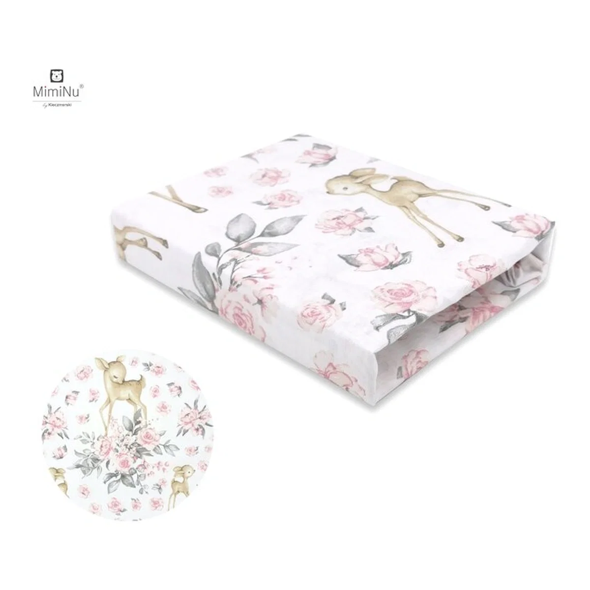Cearceaf cu elastic, MimiNu, Pentru patut leagan/patut co-sleeper, 90x40 cm, bumbac, Sweet Deer Pink [3]