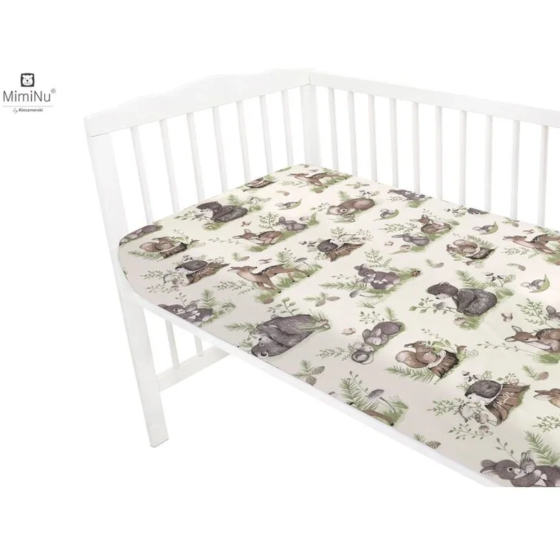 Cearceaf cu elastic pentru patut leagan 90x40 cm,Calm Forest Natural MimiNu [1]