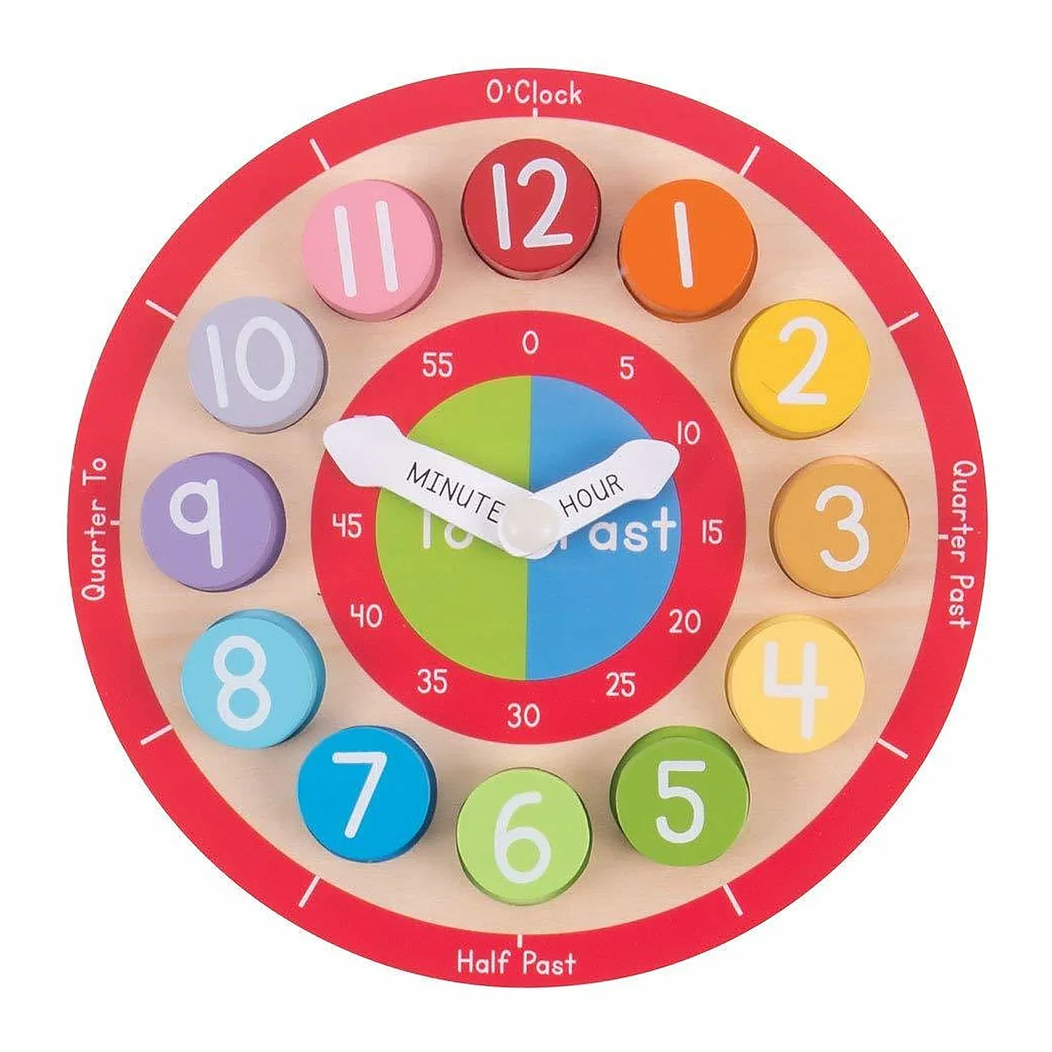 Jocuri si creativitate - Ceas colorat din lemn BIGJIGS Toys 18 luni