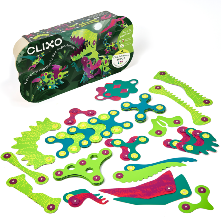 Jocuri de indemanare - Clixo® joc magnetic de construit - Aventuri cu dinozauri (36 piese)