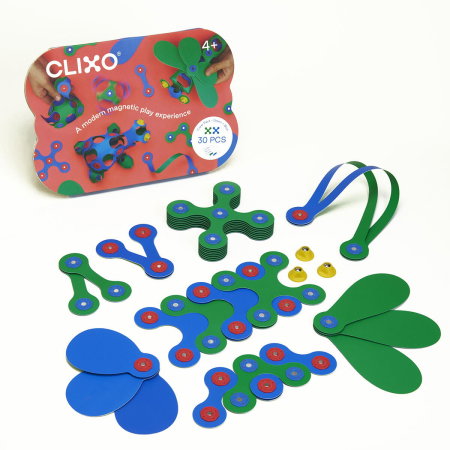 Jocuri de indemanare - Clixo® joc magnetic de construit - Crew Albastru & Verde (30 piese)